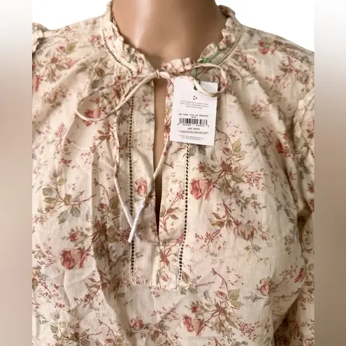 American Eagle NWT AE77 Premium  Cream Floral Ruffle V Neck Blouse Oversized M