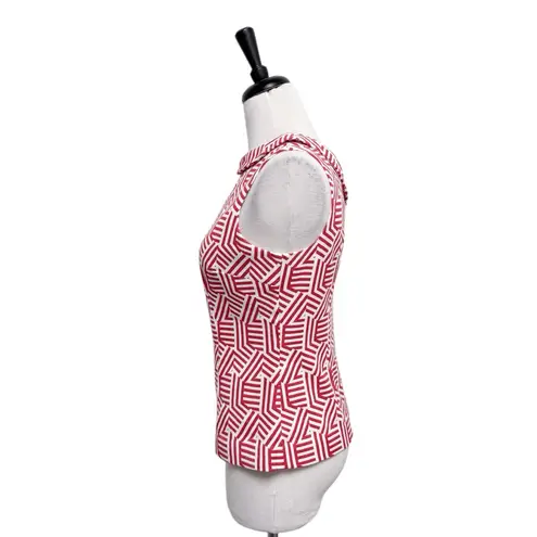 Boden Red Off White Geometric Sleeveless Flap Neck Woven Fit Flare Martha Top 10