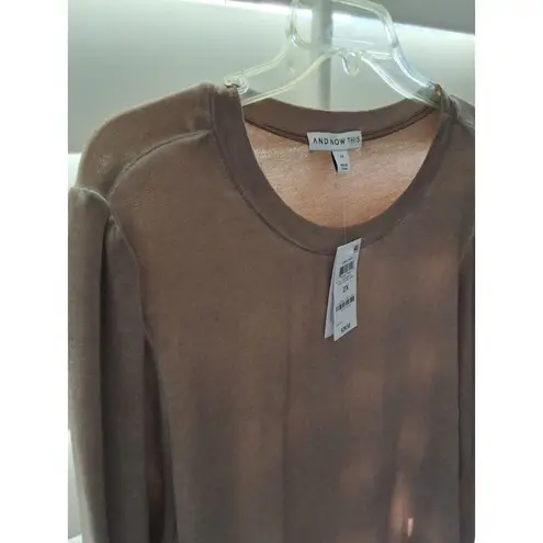 And Now This Womens Trendy Plus Size 2X Ribbed Crewneck Almond Tan NEW $29 Top