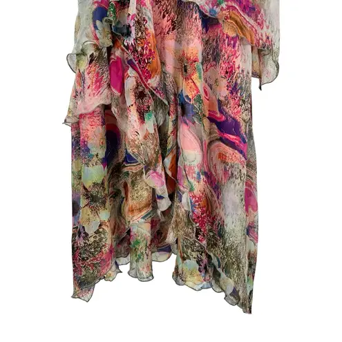 QinPei.Er Silk Sleeveless Boho Floral Print Tiered Dress size XL NWT Multicolor Orange