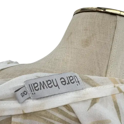 Tiare Hawaii Maxi Dress Kimono Sleeve Palm Print White Beige One Size