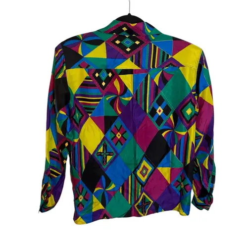 Diane Gilman Collectibles by Vintage 80s Colorful Retro Silk Button Down Shirt