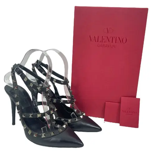 Valentino Garavani Noir Rockstud 100mm Caged Leather Pumps Black Size 36.5