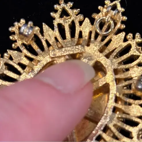 Vintage Francois Clear Rhinestone Gold Tone Large Cameo Brooch Pendant Duo Gold