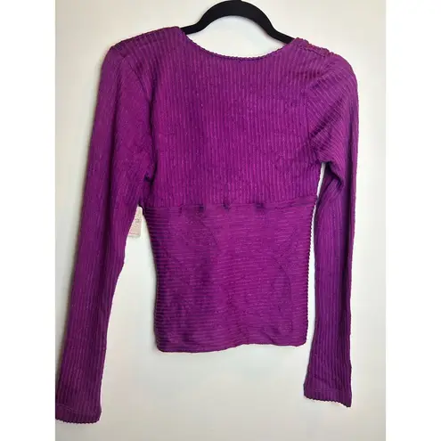 Free People Intimately by  V Neck Knit Blouse in Eggplant Women Size Medium M