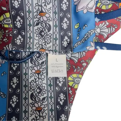 None Boho Floral Multicolor Bikini Set Size Large Strappy Triangle Top