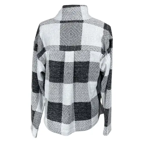 Christopher & Banks Fleece Jacket Black White Buffalo Plaid Size L Large