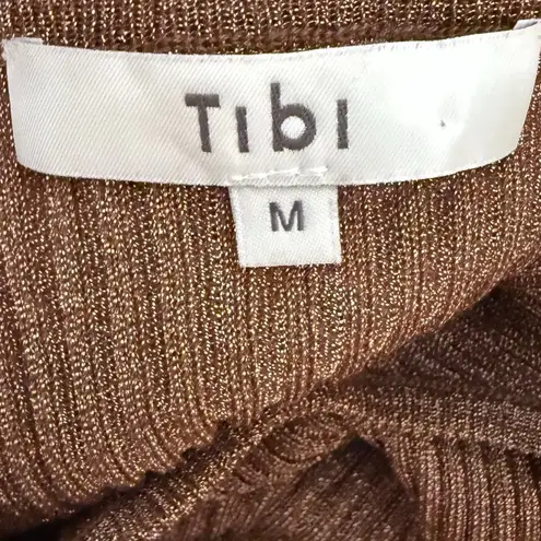 Tibi  crew neck midi brown short sleeved ribbed knit sweater dress medium