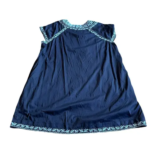 Soft Surroundings Navy Embroidered Tunic Mini Dress Short Sleeve Size 2X Women's