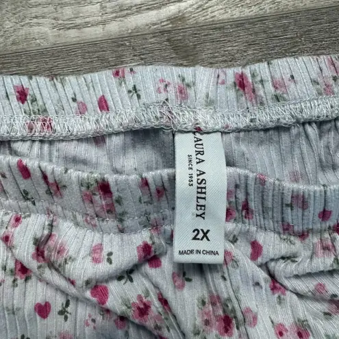 Laura Ashley Grey Floral Ribbed Pajama Set Short Sleeve Top, Pants P39