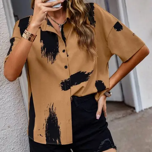 Brush Print Drop Shoulder Shirt Blouse