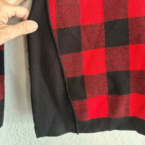 J. Jill Buffalo Check Red Sweater Fall Farm Winter Christmas Holiday Oversized