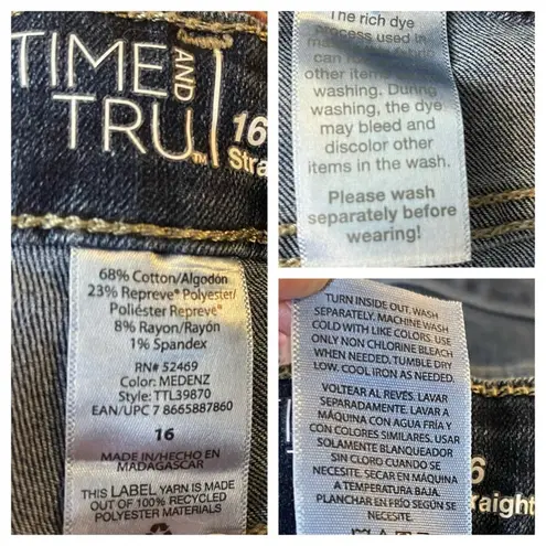 Time and Tru Plus Jeans Straight Leg Distressed High Rise Medium Wash Size 16 Blue