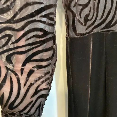 Vintage! Velvet Brown Sheer Zebra Stripe Print Bandeau Long Sleeves Jumpsuit