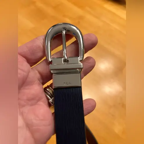 Lauren Ralph Lauren Navy Brown Reversible Leather Belt Silver Buckle classic Black