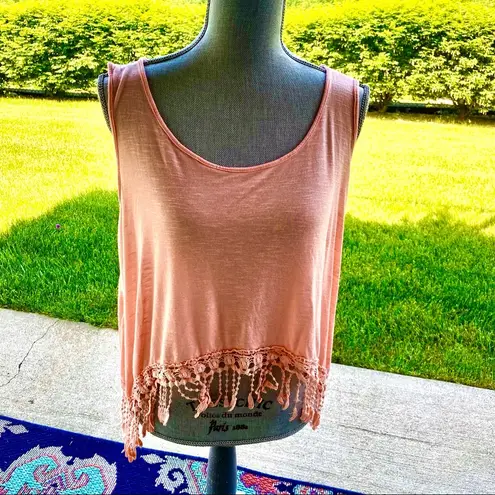 E & M Tank Top With Fringe Orange Size L