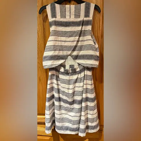 Madewell  Striped Overlay Open‎ Back Sleeveless Linen Blend Mini Dress Size 0