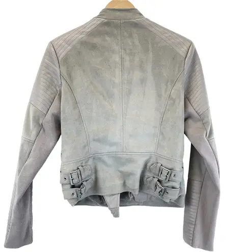 BCBGMAXAZRIA  Womens M Olympia Gray Faux Leather Moto Jacket Biker Classic