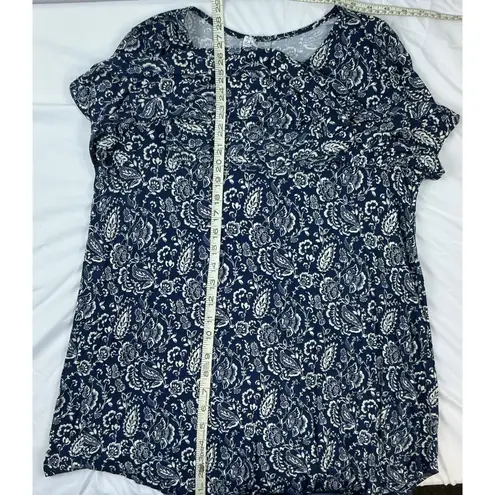 Leo & Nicole Womens Long Sleeve Top Paisley Print Blue Cream Size L