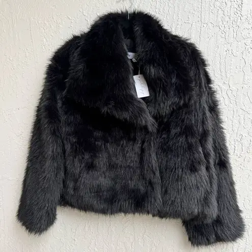 NWT Petal+Pup Long Sleeve Sarai Fuzzy Faux Fur Coat Jacket Black Women's Large