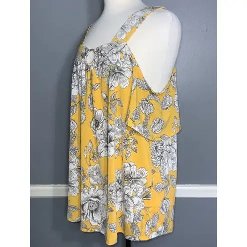Naïf Yellow & White Floral Cold Shoulder Short Sleeve Stretchy Top 1X Like New