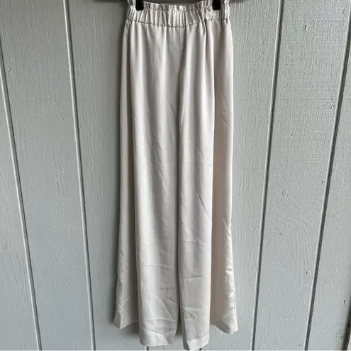 Claudie Pierlot Wide Leg Trousers Pants with Smocked Waist Band Satin Beige 38 Gold Size 6