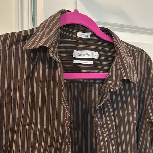 Calvin Klein  Modern Fit Brown Striped Button Up