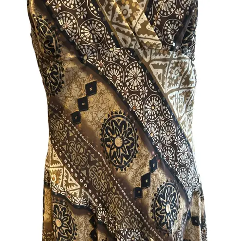 Rabbit Rabbit Rabbit Dress Midi Browns Aztec Sleeveless Sheer Lined Boho SZ 16 Brown
