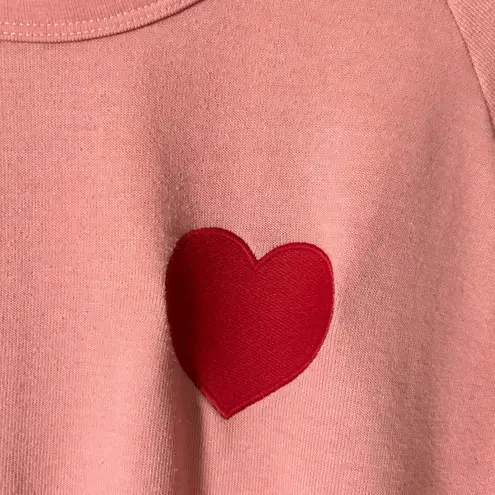 Aviator Nation Women's Heart Embroidery Relaxed Crew Sweatshirt in Pink Size XL