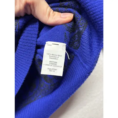 J. Crew Dark Blue Black Embroidered Crew Neck 100% Merino Wool Sweater Size XS