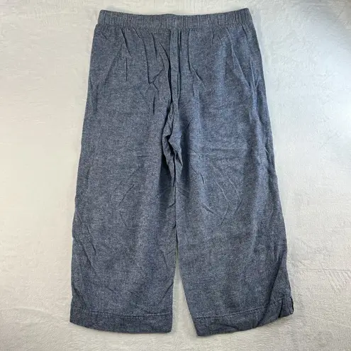 Terra & Sky  0X 14W Pants Linen Blend Cropped Wide Leg Culottes Blue Pull On