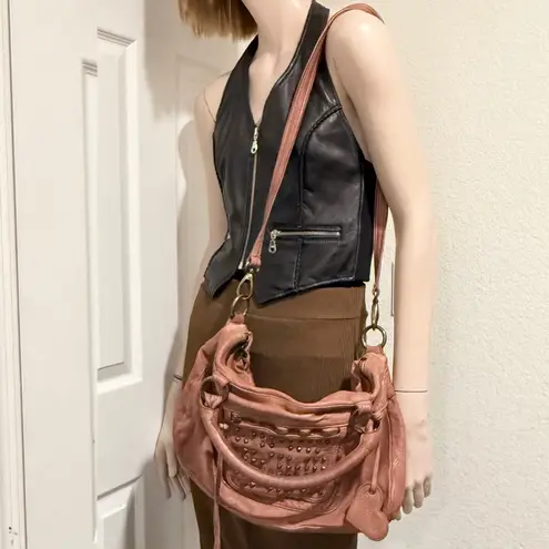 MONI MONI Cinzia Moniaci Brown Italian Leather Studded Splendor Tote Satchel Bag