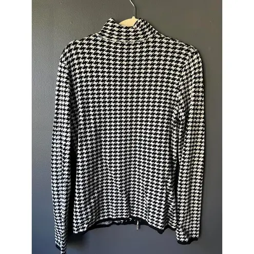 Gemini Stylish Houndstooth Zip Cardigan size Large Black