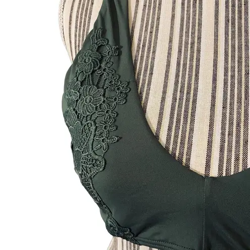 Ambrielle Olive Green Lace Applique Detail Crisscross Back Bikini Top Women SZ L Size L