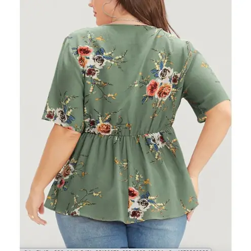 Bloomchic 761 Floral Print Wrap Ruffles Asymmetrical Hem Blouse Sage Green size 12 NWT