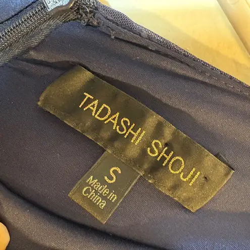 Tadashi Shoji Asymmetric Ruched Sleeve Gown Mesh Indigo/Navy Size Small