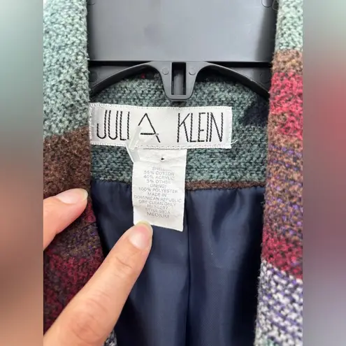 Julia Klein Aztec Print Blue Multi Blazer Women’s M Cotton Blend Shoulder Pads Size M