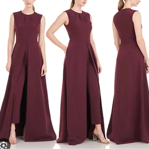 NWOT Kay Unger Zeda Crepe Dress Burgundy Pantsuit Purple Size 0