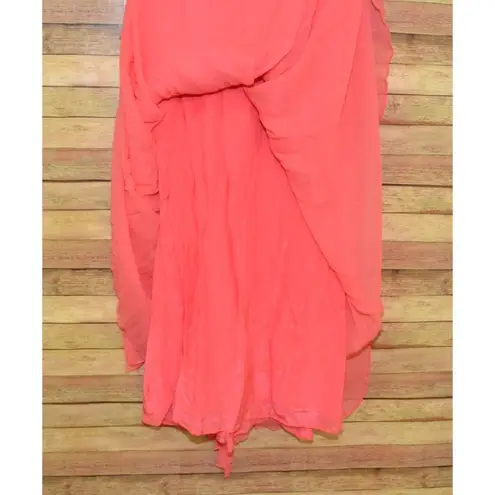 Halston Heritage Chiffon Peach Maxi Dress Womens 2 Silk Strapless Evening Prom