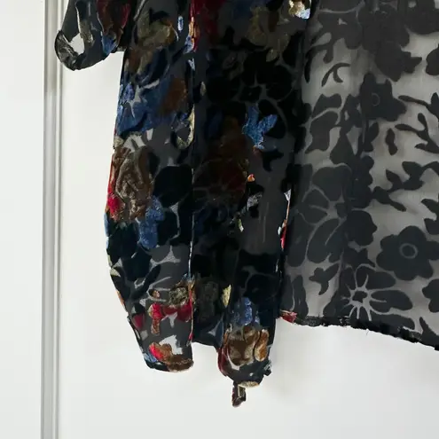 Winter Kate Kimono Topper Floral Velvet Burnout Bohemian kimono silk XS Black