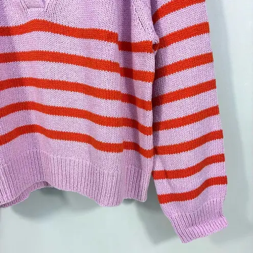 Marine layer Claire Relaxed Sweater Polo Merino Wool Cotton Large Pink NWT