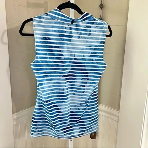 Puma  Women Sleeveless Golf Polo Shirt Blue Stripe Floral Print Performance Top S