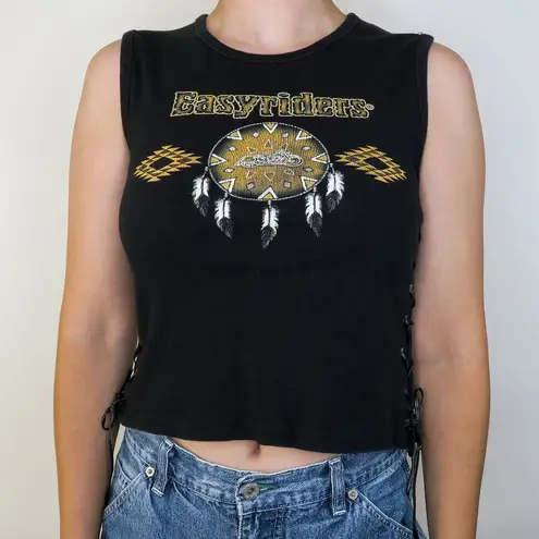 Vintage Y2K 2002 Easyriders Biker Lace Up Tank Top Black Size L