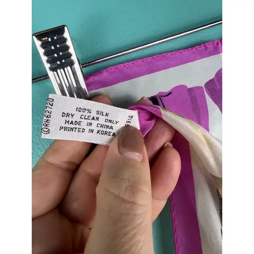 Adrienne Vittadini Vintage Silk Scarf Paper Doll Fashion Print Purple Trim Long