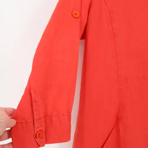 Dark Coral Linen Tunic Top Lagenlook Coastal Beachy Oversized Pockets Size M/L Size M