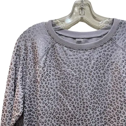 Zuda Leopard Print Metallic Long Sleeve Sweatshirt Top Silver Size Large