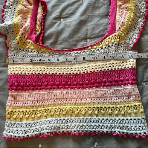 Sincerely Jules Boho Rainbow Stripe Crochet Flutter Sleeve Crop Top Size Small