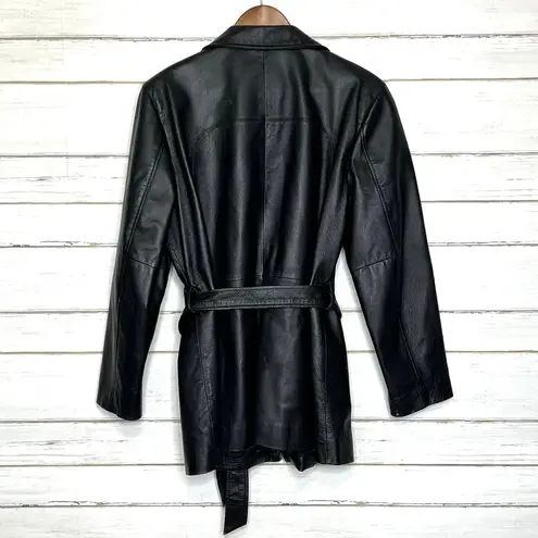 Worthington  Leather Jacket Tie Waist Black Size Large