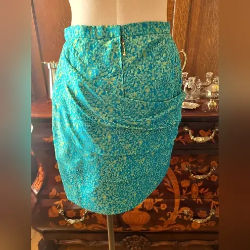 Peter Som Turquoise & Gold Silk Draped Skirt
