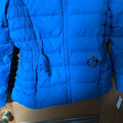 Covington Women's Large Blue Puffers Jacket with Belt Hooded Winter Casual